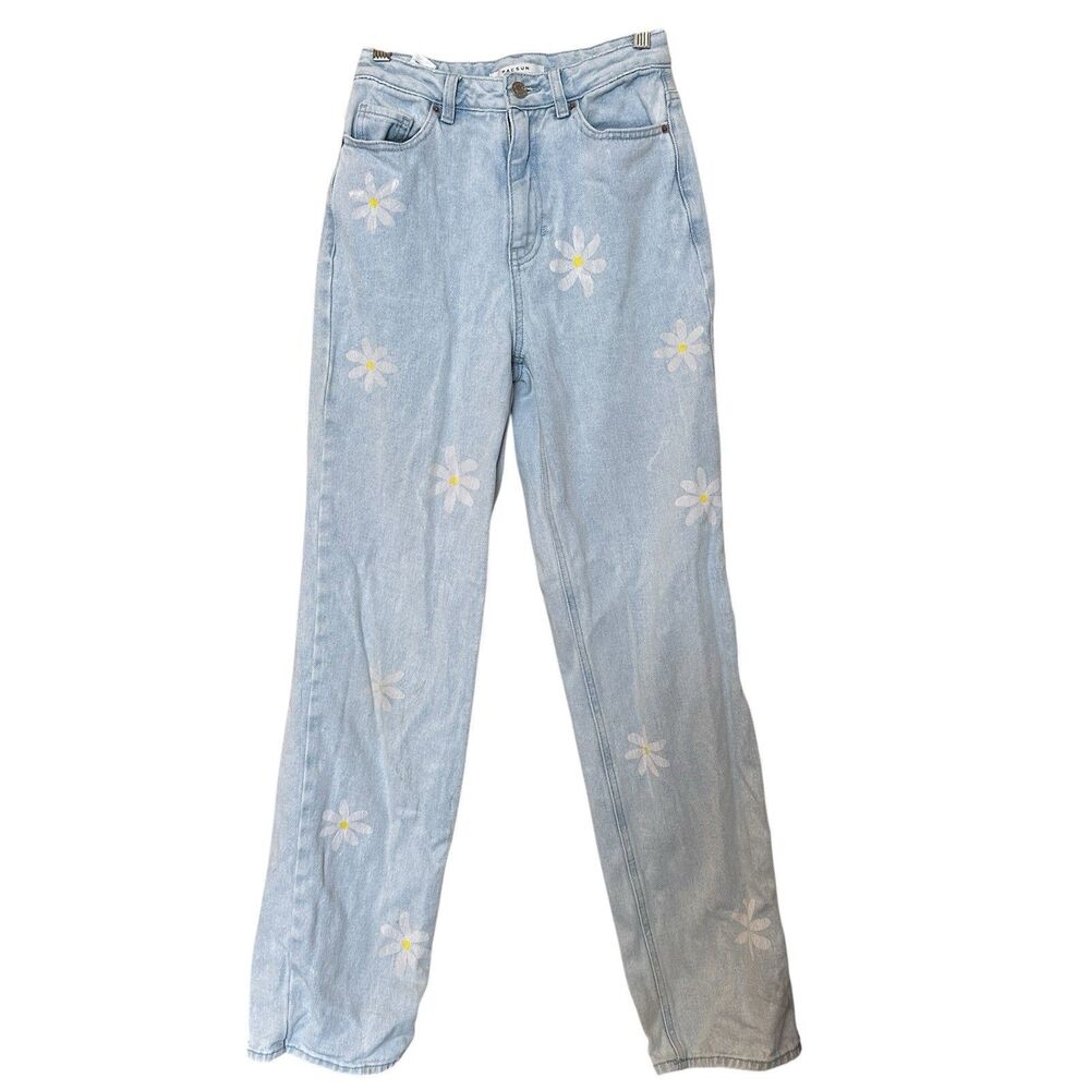 Pacsun Women's 90's Boyfriend Denim Jeans w/ Daisy Print, Light Wash,‎ Size 25